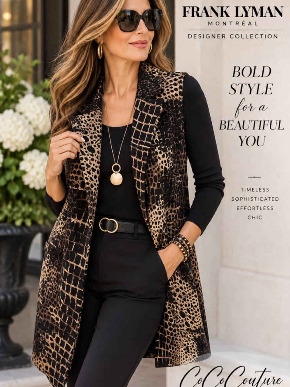 263214 Knit Vest Blanco and Chocolate Long by FRANK LYMAN
